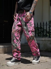 Manfinity EMRG Pantalones vaqueros de estilo cargo de moda versátil con estampado de color contrastante para hombres - Multicolor - Ver 6