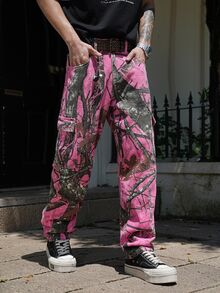 Manfinity EMRG Pantalones vaqueros de estilo cargo de moda versátil con estampado de color contrastante para hombres - Multicolor - Ver 3