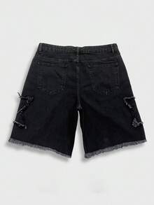 Manfinity EMRG Men's Summer Denim Shorts Street Loose Wide Leg Shorts - Black - View 6