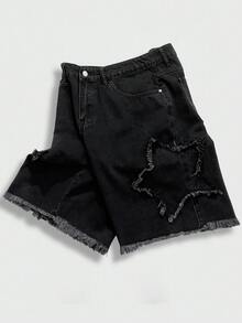 Manfinity EMRG Men's Summer Denim Shorts Street Loose Wide Leg Shorts - Black - View 9