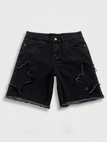 Manfinity EMRG Men's Summer Denim Shorts Street Loose Wide Leg Shorts - Black - View 7