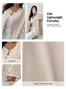 Firerie Women Plus Size Dropped Shoulder Long Sleeve Loose Casual Color Block Trim Jacket, Suitable For Autumn/Winter - Apricot - View 6