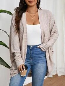 Lounesse Plus Size Casual Loose Textured Knit Cardigan Sweater,Fall Women Clothes Winter Autumn Fall/Winter - Apricot - View 1