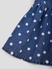 GlowEve Autumn Casual Vintage Retro Blue Polka Dot Print Denim Jacket Everyday Day Time - Blue - View 7