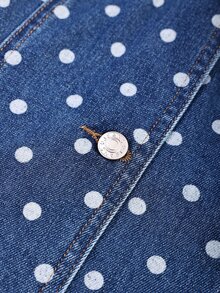 GlowEve Autumn Casual Vintage Retro Blue Polka Dot Print Denim Jacket Everyday Day Time - Blue - View 5