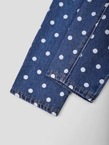 GlowEve Autumn Casual Vintage Retro Blue Polka Dot Print Denim Jacket Everyday Day Time - Blue - View 6