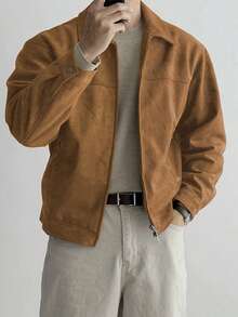 DAZY Men's Solid Brown Suede Fleece Jacket And Coat, Autumn/Winter Vacation - Brown - View 5