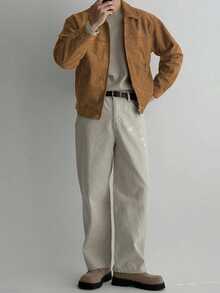 DAZY Men's Solid Brown Suede Fleece Jacket And Coat, Autumn/Winter Vacation - Brown - View 3