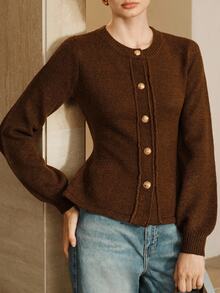 Arave Cardigan Wanita Bahan Poliester Model Slim Fit dengan Desain Rumbai di Bagian Bawah, Elegan untuk Kencan. - Coklat - View 1