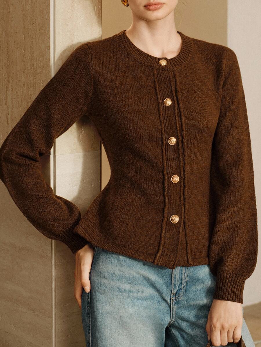 Arave Cardigan Wanita Bahan Poliester Model Slim Fit dengan Desain Rumbai di Bagian Bawah, Elegan untuk Kencan. - Coklat - View 1