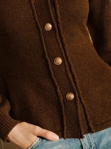 Arave Cardigan Wanita Bahan Poliester Model Slim Fit dengan Desain Rumbai di Bagian Bawah, Elegan untuk Kencan. - Coklat - View 7