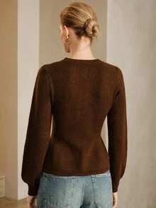 Arave Cardigan Wanita Bahan Poliester Model Slim Fit dengan Desain Rumbai di Bagian Bawah, Elegan untuk Kencan. - Coklat - View 5