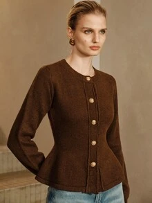 Arave Cardigan Wanita Bahan Poliester Model Slim Fit dengan Desain Rumbai di Bagian Bawah, Elegan untuk Kencan. - Coklat - View 4