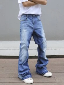 Manfinity EMRG Men's Distressed Denim Jeans, Fashionable For Summer Streetwear Men Jeans - Blue - View 6