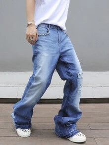 Manfinity EMRG Men's Distressed Denim Jeans, Fashionable For Summer Streetwear Men Jeans - Blue - View 8