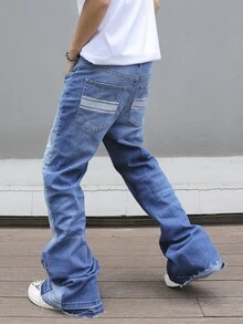 Manfinity EMRG Men's Distressed Denim Jeans, Fashionable For Summer Streetwear Men Jeans - Blue - View 2