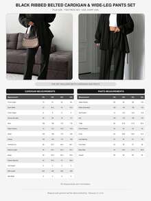 SHEIN كارديجان قطني مقاس كبير بأكتاف منسدلة وحزام مع بنطال، ملابس منزلية رسمية سوداء للشتاء، كاجوال بديل - الأسود - مشاهدة 5