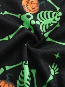 SHEIN 男童修身卡通拼色南瓜幽靈萬聖節圖案休閒極簡長袖圓領居家褲 - 彩色 - 查看 6