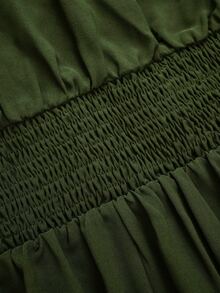 Linhara CURVE Gaun Kemeja Kancing Depan Polos Tanpa Sabuk (Model Musim Gugur) - Hijau Tentara - View 3