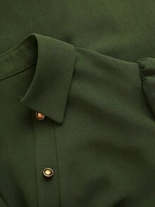 Linhara CURVE Gaun Kemeja Kancing Depan Polos Tanpa Sabuk (Model Musim Gugur) - Hijau Tentara - View 4