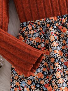 SHEIN 2件組女童長袖T恤與格紋裙套裝，適合外出、街頭穿搭、返校、校園穿著 - 彩色 - 查看 4