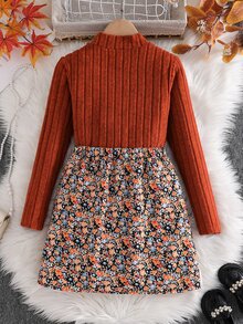 SHEIN 2件組女童長袖T恤與格紋裙套裝，適合外出、街頭穿搭、返校、校園穿著 - 彩色 - 查看 2