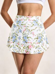 SHEIN Sovereign Charm Summer Floral Print Sports Skort - Multicolor - View 3