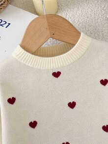 SHEIN Baby Girls Round Neck Pullover Sweater, Pink Striped, Soft And Comfortable, Suitable For Autumn/Winter - Multicolor - View 5