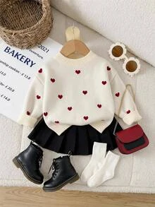 SHEIN Baby Girls Round Neck Pullover Sweater, Pink Striped, Soft And Comfortable, Suitable For Autumn/Winter - Multicolor - View 1