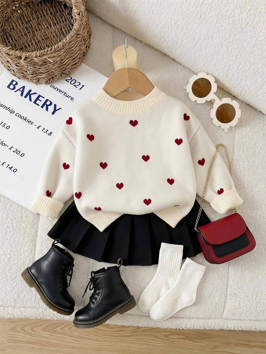 SHEIN Baby Girls Round Neck Pullover Sweater, Pink Striped, Soft And Comfortable, Suitable For Autumn/Winter - Multicolor - View 1