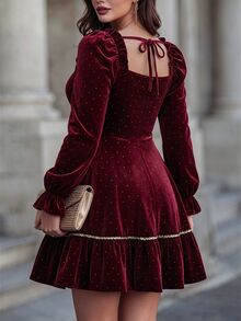 GlowEve CURVE Women's Plus Size Elegant Square Neck Ruffle Hem Dress Christmas - Burgundy - View 7