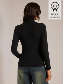 SHEIN Tall Tall-Fit, Modest-Style Women's Elegant Black Slim-Fit Long-Sleeve Turtleneck T-Shirt. - Black - View 2