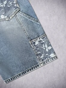 Manfinity EMRG Men's Hip Hop Streetwear Patchwork Design Washed Blue Denim Cargo Shorts - Light Wash - View 5
