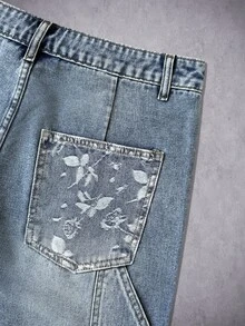 Manfinity EMRG Men's Hip Hop Streetwear Patchwork Design Washed Blue Denim Cargo Shorts - Light Wash - View 6