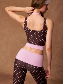 VARSIVA Women's Casual Polka Dot Print Tank Top And Color Block Flared Leg Pants Sports Set - Multicolor - View 2