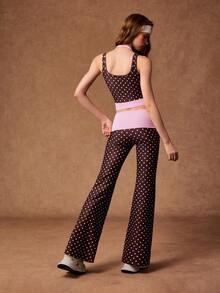 VARSIVA Women's Casual Polka Dot Print Tank Top And Color Block Flared Leg Pants Sports Set - Multicolor - View 8
