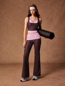 VARSIVA Women's Casual Polka Dot Print Tank Top And Color Block Flared Leg Pants Sports Set - Multicolor - View 9
