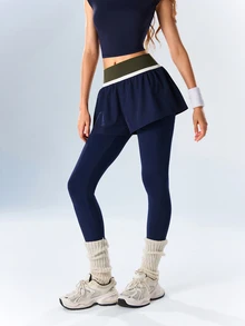 VARSIVA Women's Colorblock 2 In 1 Casual Sports Leggings - Multicolor - View 9