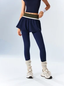 VARSIVA Women's Colorblock 2 In 1 Casual Sports Leggings - Multicolor - View 4