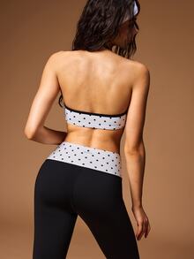 VARSIVA Women's Solid Color Mesh Long Sleeve Cropped Top, Polka Dot Print Halter Neck Tank Top And Leggings Sports Set - Black and White - View 8