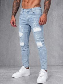 EGENSIO Men's Distressed Slim-Fit Casual Denim Jeans With Pockets - Light Wash - View 2
