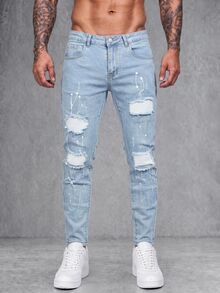 EGENSIO Men's Distressed Slim-Fit Casual Denim Jeans With Pockets - Light Wash - View 4