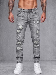 EGENSIO Men's Slim-Fit Denim Pants With Pockets And Distressed Design For Daily And Travel, Emo Style - Grey - View 4