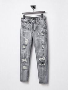 EGENSIO Men's Slim-Fit Denim Pants With Pockets And Distressed Design For Daily And Travel, Emo Style - Grey - View 5