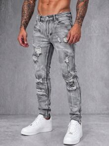 EGENSIO Men's Slim-Fit Denim Pants With Pockets And Distressed Design For Daily And Travel, Emo Style - Grey - View 2