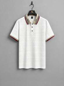 Manfinity Homme 男士针织提花纯色纹理罗纹领三粒扣 Polo 衫 - 白色 - 查看 5