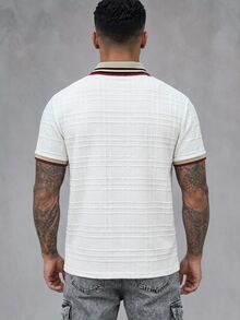 Manfinity Homme 男士针织提花纯色纹理罗纹领三粒扣 Polo 衫 - 白色 - 查看 4