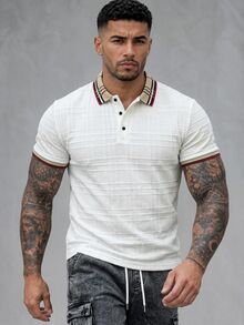 Manfinity Homme 男士针织提花纯色纹理罗纹领三粒扣 Polo 衫 - 白色 - 查看 2