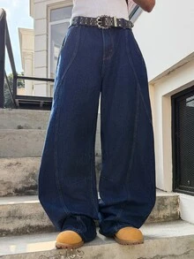 Manfinity EMRG 男士字母刺绣休闲百搭日常穿着锥形裤 - 藍色 - 查看 2