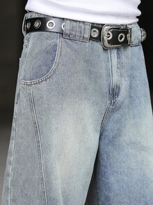 Manfinity EMRG Men's Casual Loose Fit Baggy Jeans With Belt - Light Wash - View 7